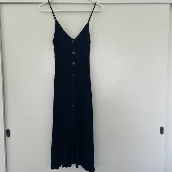 Reformation Ribbed Button Down Knit Midi Casey Dress in black - Picture 6 of 13